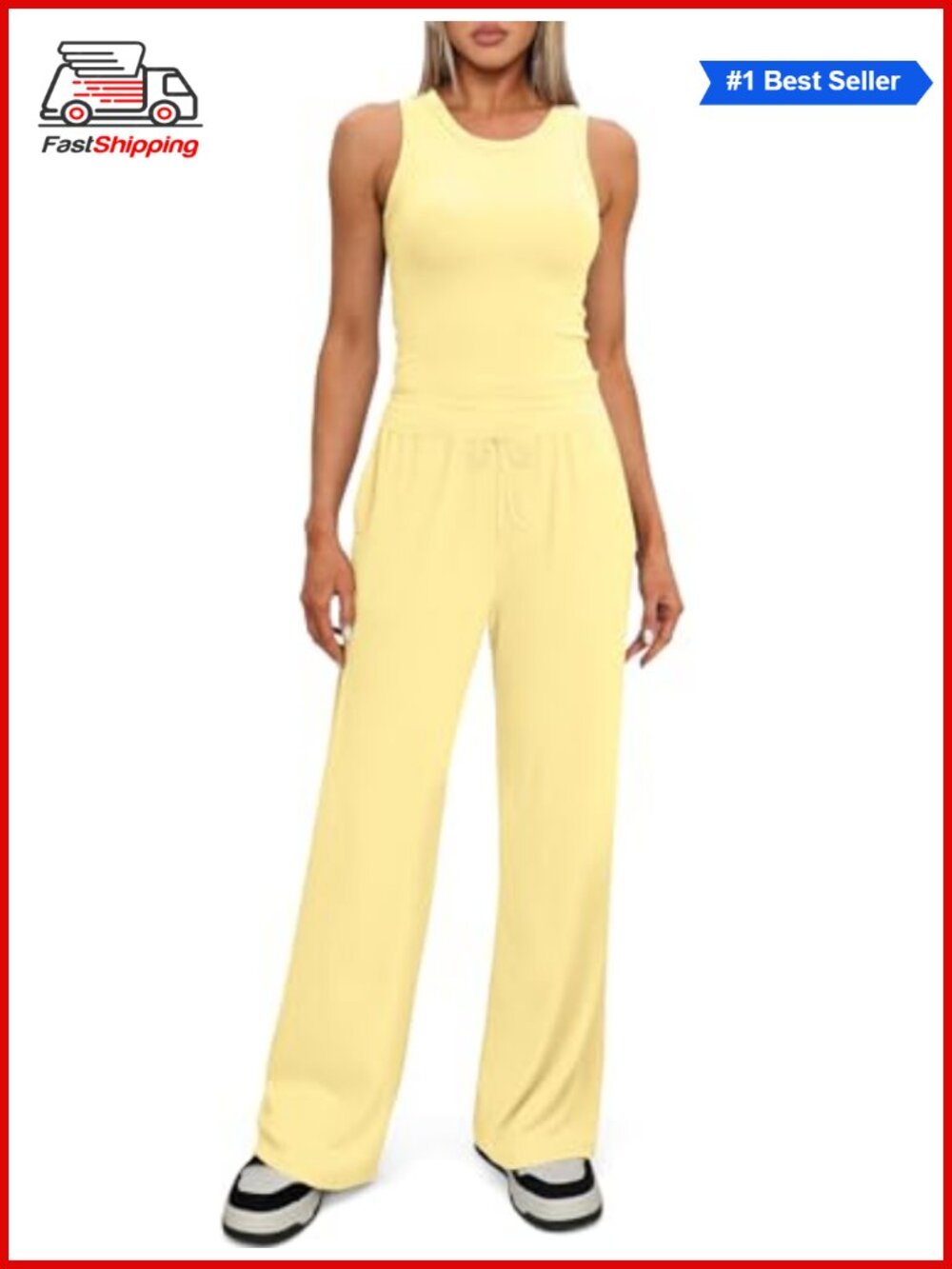 ✨Darong 2 Piece Summer Outfit Sleeveless Racerback Crop Tank Wide Leg Pant - Picture 2 of 6